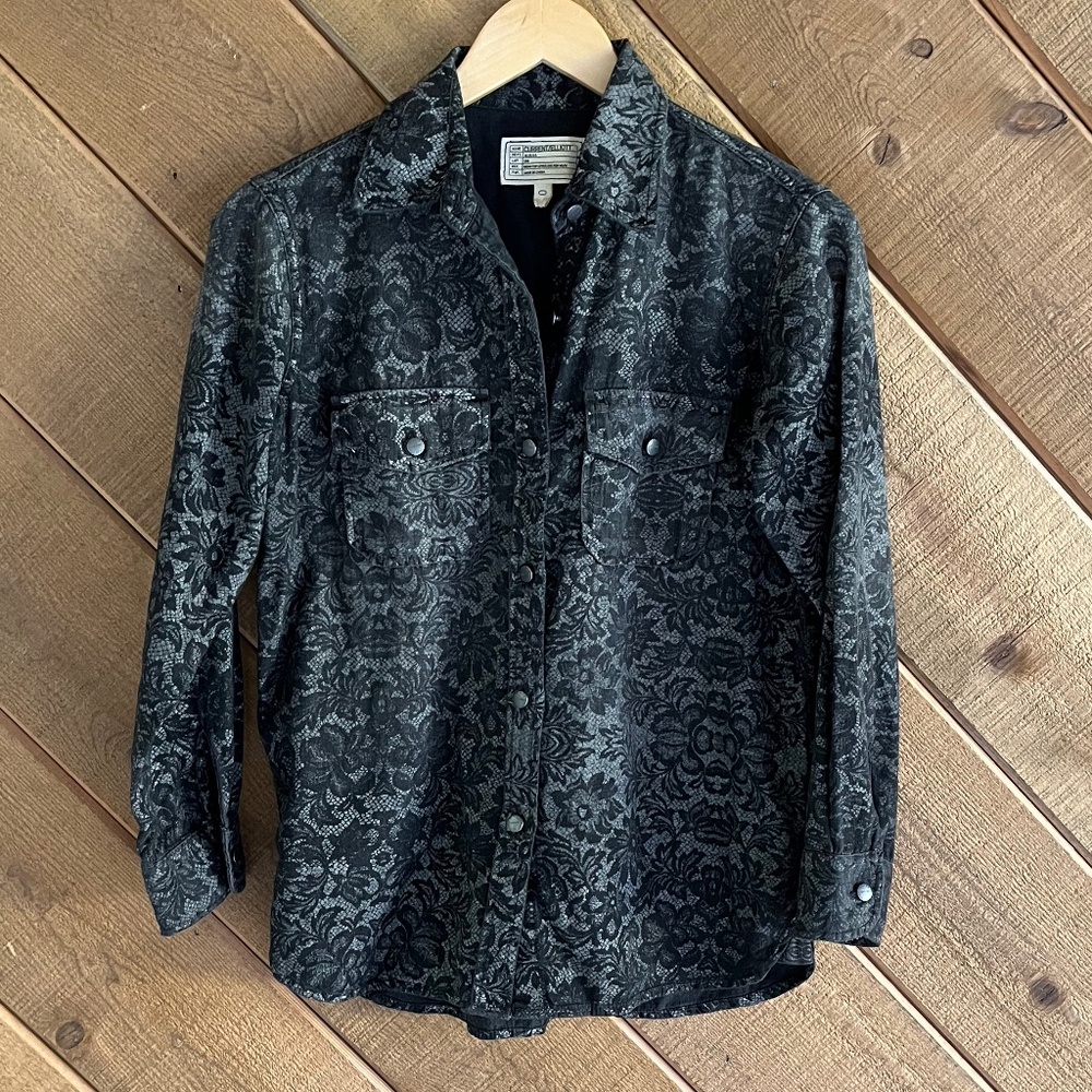 Black Denim Lace Print Button Down by Current.Elliot, Size 0